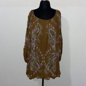 FREE PEOPLE BELL SLEEVE FLORAL MINI DRESS - XS